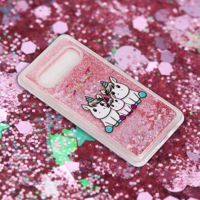 Силіконовий (TPU) чохол Deexe Liquid Glitter для Samsung Galaxy S10, Unicorn Family
