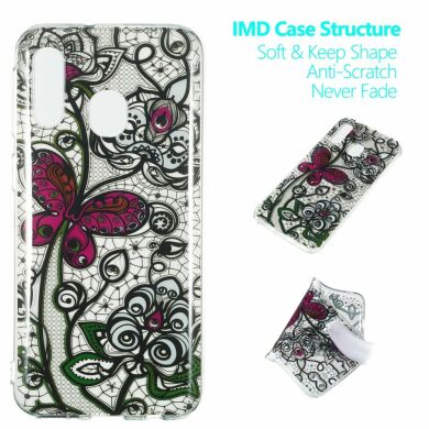 Силіконовий (TPU) чохол Deexe Pretty Glossy для Samsung Galaxy A40 (А405) - Black Lace and Butterfly