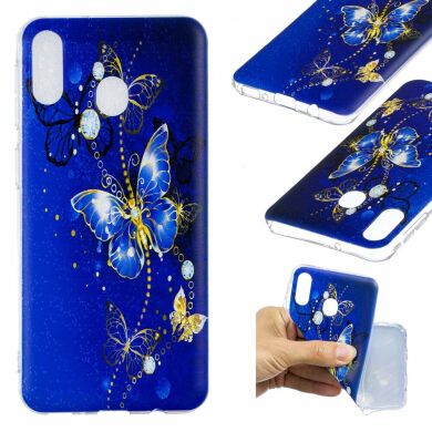 Силиконовый (TPU) чехол Deexe Pretty Glossy для Samsung Galaxy M20 - Blue Butterfly