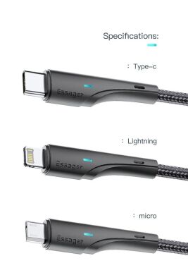 Кабель ESSAGER Rousseau USB to Type-C (3A, 1m) EXCT-LS01 - Black