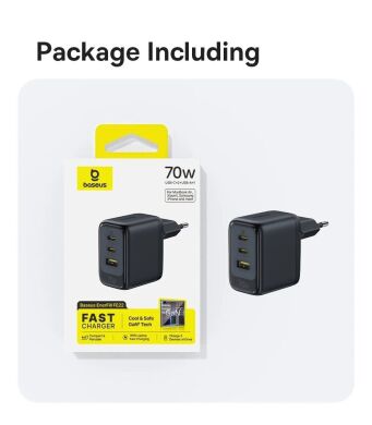 Мережевий зарядний пристрій Baseus EnerFill FE22 70W (2Type-C + USB) E0123500 - Black
