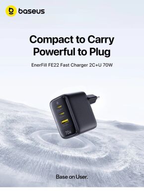 Мережевий зарядний пристрій Baseus EnerFill FE22 70W (2Type-C + USB) E0123500 - Black