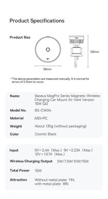 Автомобильный держатель с беспроводной зарядкой Baseus MagPro Qi2 (15W) C40164100121-01 - Black