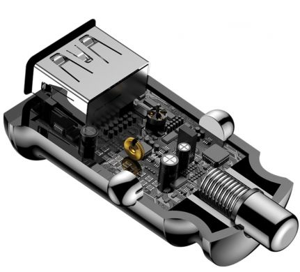 Автомобильное зарядное устройство BASEUS Grain Mini 3.1A Dual USB Smart Car Charger - Black