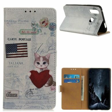 Чохол Deexe Life Style Wallet для Samsung Galaxy A20s (A207) - Cat Holding Heart and American Flag