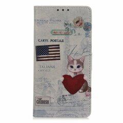 Чехол Deexe Life Style Wallet для Samsung Galaxy A20s (A207) - Cat Holding Heart and American Flag