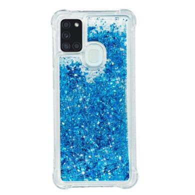 Силиконовый (TPU) чехол Deexe Liquid Glitter для Samsung Galaxy A21s (A217) - Blue