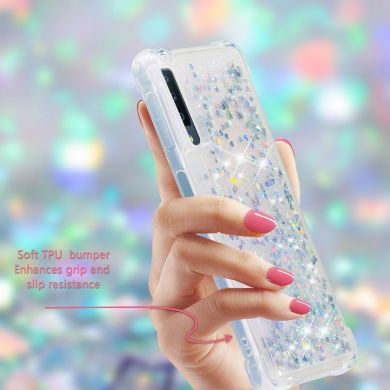 Силиконовый (TPU) чехол Deexe Liquid Glitter для Samsung Galaxy A7 2018 (A750) - Silver