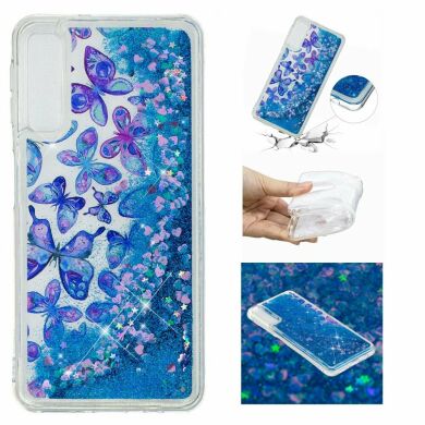 Силіконовий (TPU) чохол Deexe Liquid Glitter для Samsung Galaxy A70 (A705), Blue Butterflies
