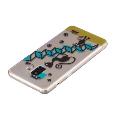 Силиконовый (TPU) чехол Deexe Pretty Glossy для Samsung Galaxy A8+ (A730) - Cats and Ladder