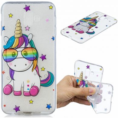 Силіконовий (TPU) чохол Deexe Pretty Glossy для Samsung Galaxy J6+ (J610) - Unicorn Wearing Glasses