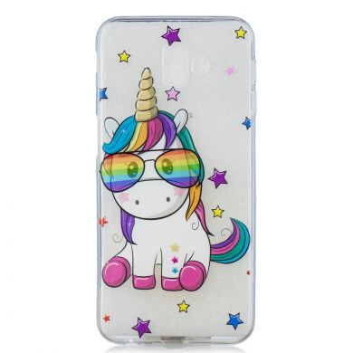 Силіконовий (TPU) чохол Deexe Pretty Glossy для Samsung Galaxy J6+ (J610) - Unicorn Wearing Glasses