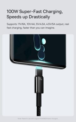 Кабель Baseus Tungsten Gold USB to Type-C (100W, 2m) CAWJ000101 - Black