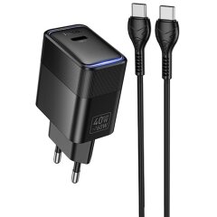 Сетевое зарядное устройство Hoco CS113A Lounge PD40W (Type-C) + кабель Type-C to Type-C - Black