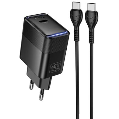 Сетевое зарядное устройство Hoco CS113A Lounge PD40W (Type-C) + кабель Type-C to Type-C - Black