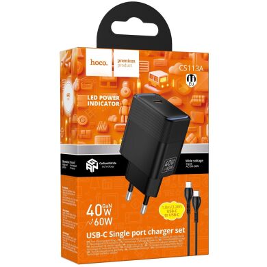 Сетевое зарядное устройство Hoco CS113A Lounge PD40W (Type-C) + кабель Type-C to Type-C - Black