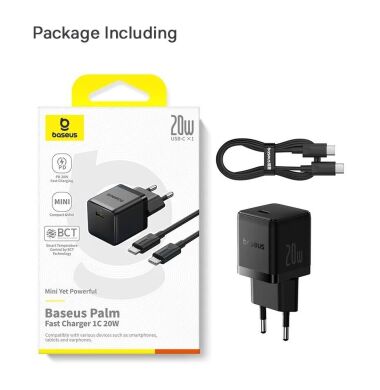 Сетевое зарядное устройство Baseus Palm 1C (20W) + кабель Type-C to Type-C (P10111602113-01) - Black