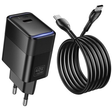 Сетевое зарядное устройство Hoco CS113A Lounge PD40W (Type-C) + кабель Type-C to Type-C - Black