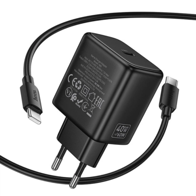 Сетевое зарядное устройство Hoco N83 PD40W (Type-C) + кабель Type-C to Type-C - Black