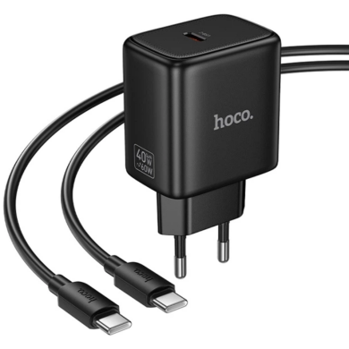 Сетевое зарядное устройство Hoco N83 PD40W (Type-C) + кабель Type-C to Type-C - Black