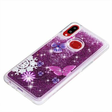 Силиконовая (TPU) накладка Deexe Fashion Glitter для Samsung Galaxy A10s (A107) - Purple/Butterfly and Flowers