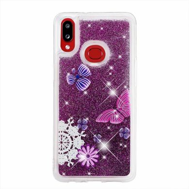 Силиконовая (TPU) накладка Deexe Fashion Glitter для Samsung Galaxy A10s (A107) - Purple/Butterfly and Flowers