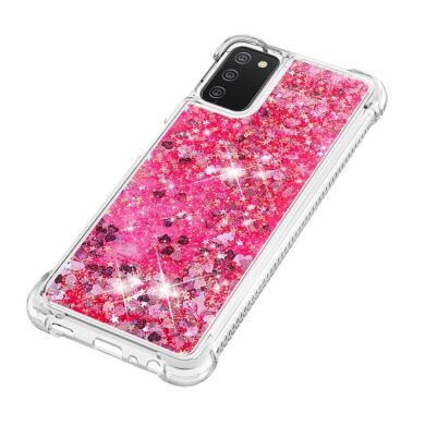Силіконовий (TPU) чохол Deexe Liquid Glitter для Samsung Galaxy A03s (A037) - Pink Hearts