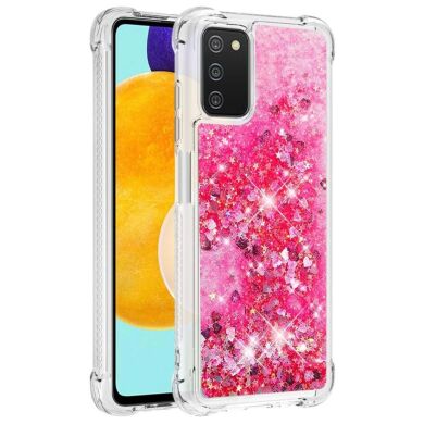 Силиконовый (TPU) чехол Deexe Liquid Glitter для Samsung Galaxy A03s (A037) - Pink Hearts