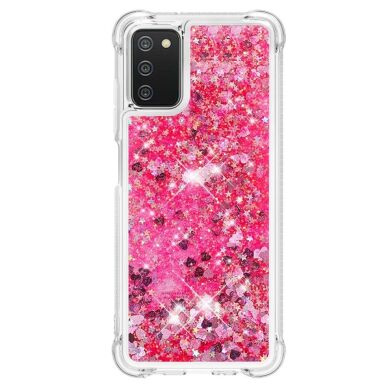 Силиконовый (TPU) чехол Deexe Liquid Glitter для Samsung Galaxy A03s (A037) - Pink Hearts
