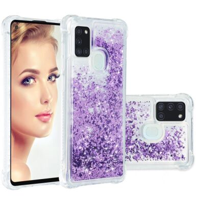 Силиконовый (TPU) чехол Deexe Liquid Glitter для Samsung Galaxy A21s (A217) - Purple