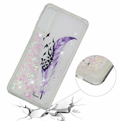 Силіконовий (TPU) чохол Deexe Liquid Glitter для Samsung Galaxy A70 (A705) - Purple Feather and Birds
