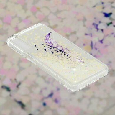 Силиконовый (TPU) чехол Deexe Liquid Glitter для Samsung Galaxy A70 (A705) - Purple Feather and Birds