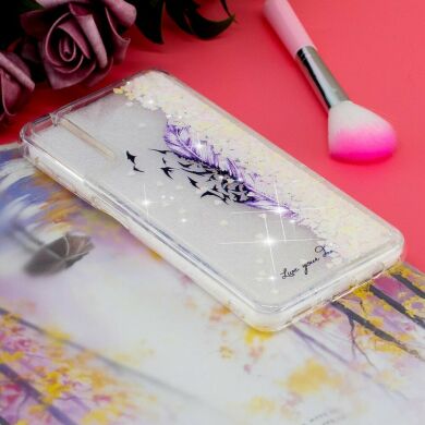Силіконовий (TPU) чохол Deexe Liquid Glitter для Samsung Galaxy A70 (A705) - Purple Feather and Birds