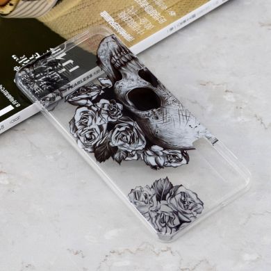 Силиконовый (TPU) чехол Deexe Pretty Glossy для Samsung Galaxy A7 2018 (A750) - Skull and Flowers