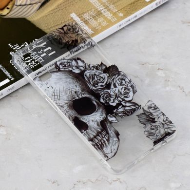 Силиконовый (TPU) чехол Deexe Pretty Glossy для Samsung Galaxy A7 2018 (A750) - Skull and Flowers