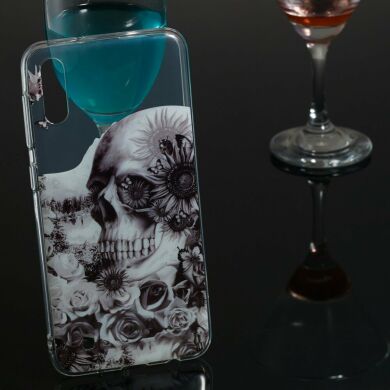 Силиконовый (TPU) чехол Deexe Pretty Glossy для Samsung Galaxy M10 (M105) - Skull and Flower
