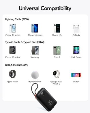 Внешний аккумулятор VEGER K3 PD30W + QC3.0 (30000mAh) + кабель Type-C + Lightning - Black
