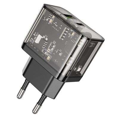 Мережевий зарядний пристрій Hoco N34 Dazzling PD20W+QC3.0 - Transparent Black
