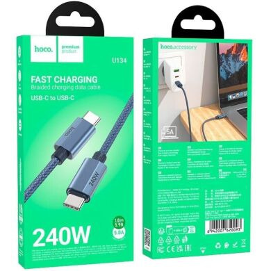 Кабель Hoco U134 Primero 240W Type-C to Type-C (5A, 1.8m) - Blue