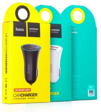 Автомобильное зарядное устройство HOCO UC204 2.4A Dual USB - White