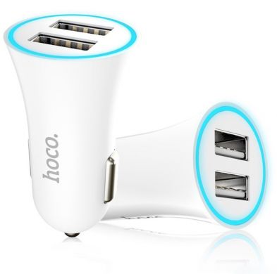 Автомобильное зарядное устройство HOCO UC204 2.4A Dual USB - White