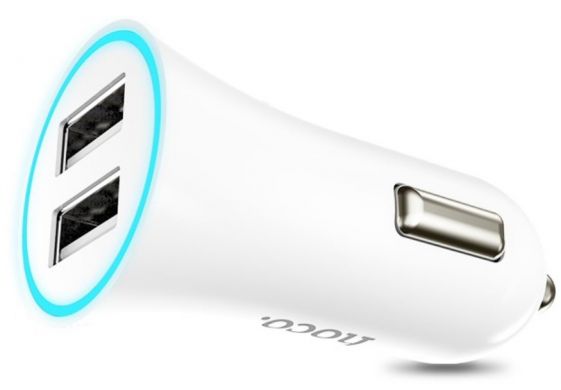 Автомобильное зарядное устройство HOCO UC204 2.4A Dual USB - White