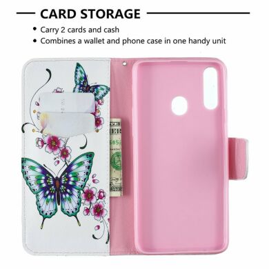 Чехол-книжка Deexe Color Wallet для Samsung Galaxy A20s (A207) - Green Butterflies and Flowers