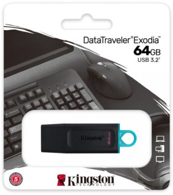 Флеш-память Kingston DT Exodia 64GB USB 3.2 (DTX/64GB) - Black / Teal