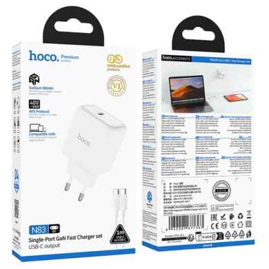 Мережевий зарядний пристрій Hoco N83 PD40W (Type-C) + кабель Type-C to Type-C - White