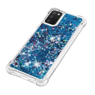 Силиконовый (TPU) чехол Deexe Liquid Glitter для Samsung Galaxy A03s (A037) - Blue Hearts