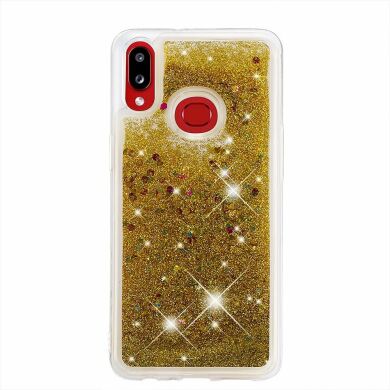 Силиконовый (TPU) чехол Deexe Liquid Glitter для Samsung Galaxy A10s (A107) - Gold