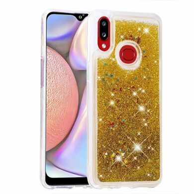 Силиконовый (TPU) чехол Deexe Liquid Glitter для Samsung Galaxy A10s (A107) - Gold