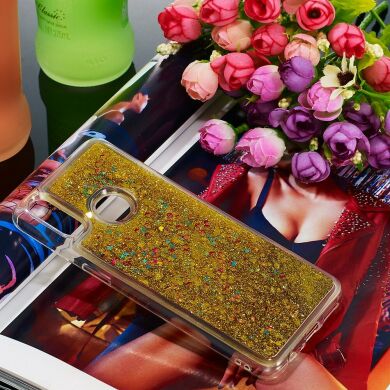 Силиконовый (TPU) чехол Deexe Liquid Glitter для Samsung Galaxy A10s (A107) - Gold