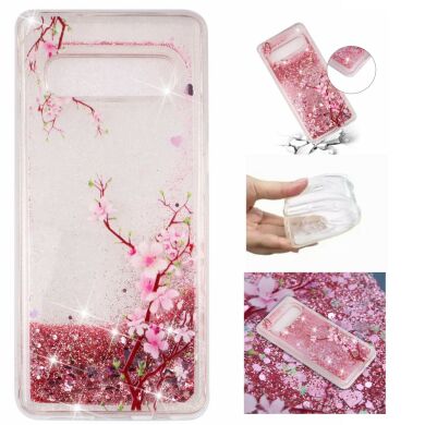 Силіконовий (TPU) чохол Deexe Liquid Glitter для Samsung Galaxy S10 - Plum Flower